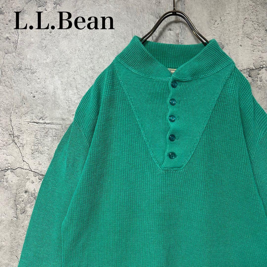 超 L.L.Bean コットンニット ヘンリーネック 古着 80sM・L.L.Bean