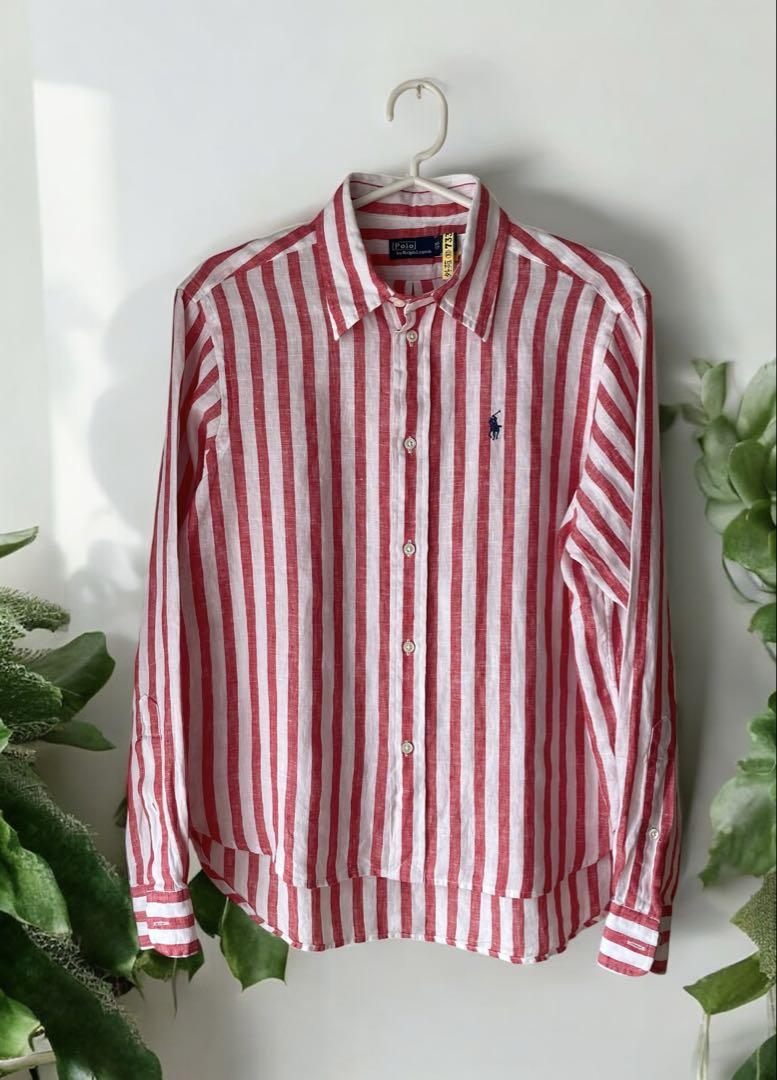 Polo Ralph Lauren 赤 リネン 長袖シャツ S ポロ ラルフローレン リネン混 シャツ 長袖 赤 S 160 - メルカリ