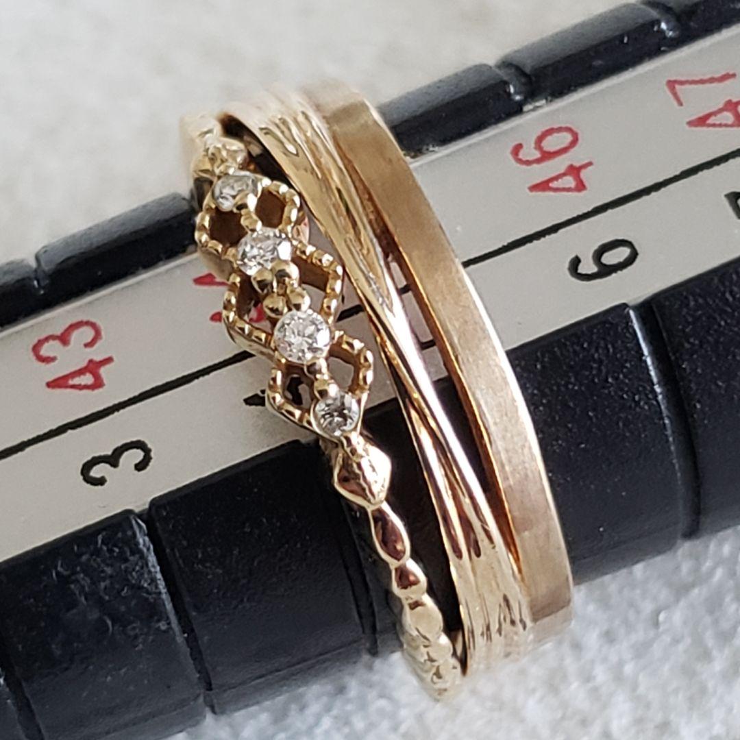 ピンキーリング♡5号【アガット】K10 ２連 クロス スタック ゴールドリング