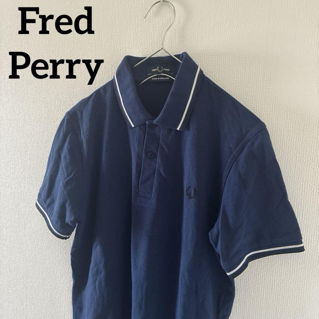 フレッドペリー リンガー ポロシャツ ネイビー　半袖　Mサイズ FredPerryフレッドペリーイングランド製ポロシャツ半袖リンガーt