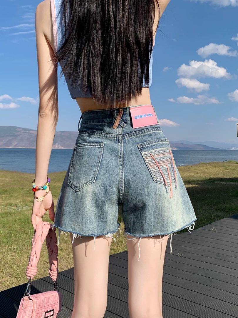 ハイウエスト生エッジデニム♡春夏のレトロショートパンツ✨モテコーデ