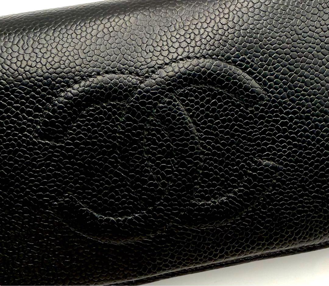CHANELキャビアスキン　ラウンドファスナー長財布　ブラック黒