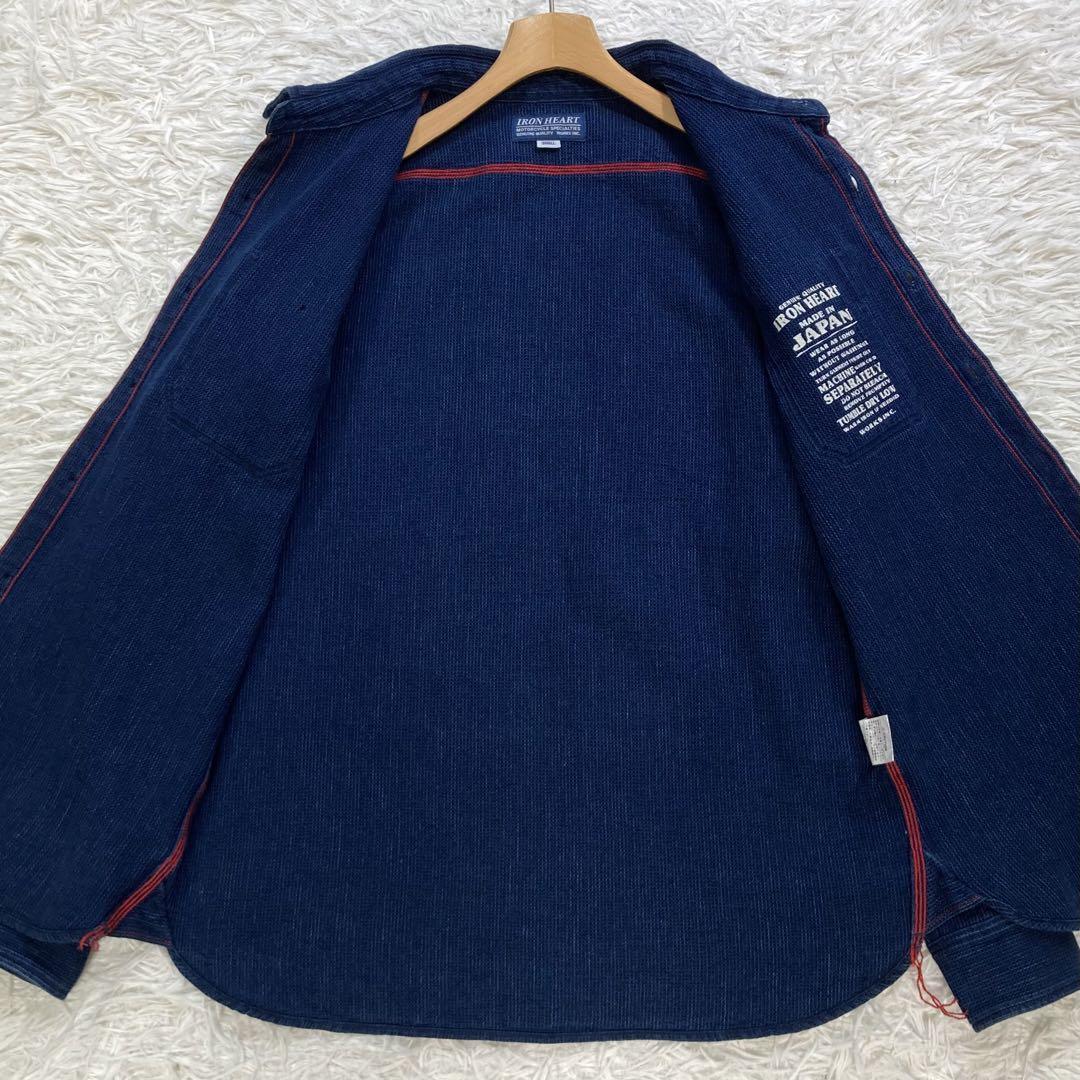 【美品】IRON HEART シャンブレーシャツ 長袖 ワッフル インディゴ S