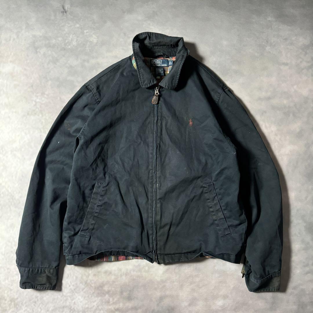 B12 古着90'sポロラルフローレン紺色スウィングトップジャケット
