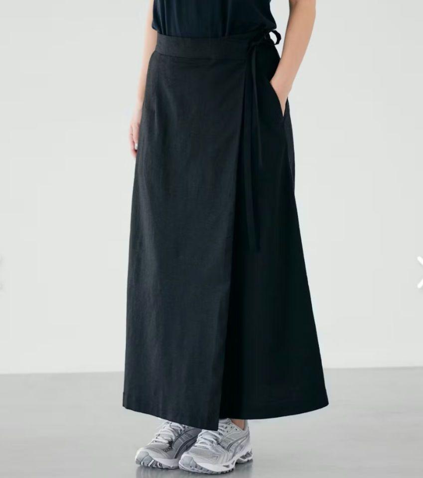 ☆新品☆北欧暮らしの道具店/リネン混ラップスカート/ブラック/Sサイズ