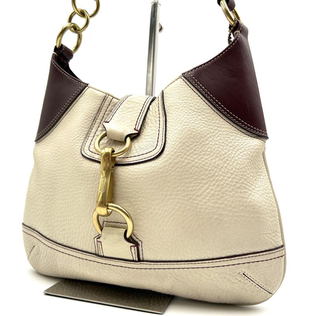 美品COACH コーチ ショルダーバッグ　ホーボーワンショルダー　レザー 美品 コーチ ホーボー ワンショルダーバッグ シボ革 バイカラー