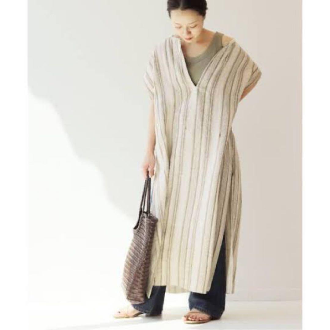 美品♪リアムプラージュ　麻　絹　日本製　カフタンワンピース　フレンチスリーブ　F 美品♪リアムプラージュ 麻 絹 日本製 カフタンワンピース