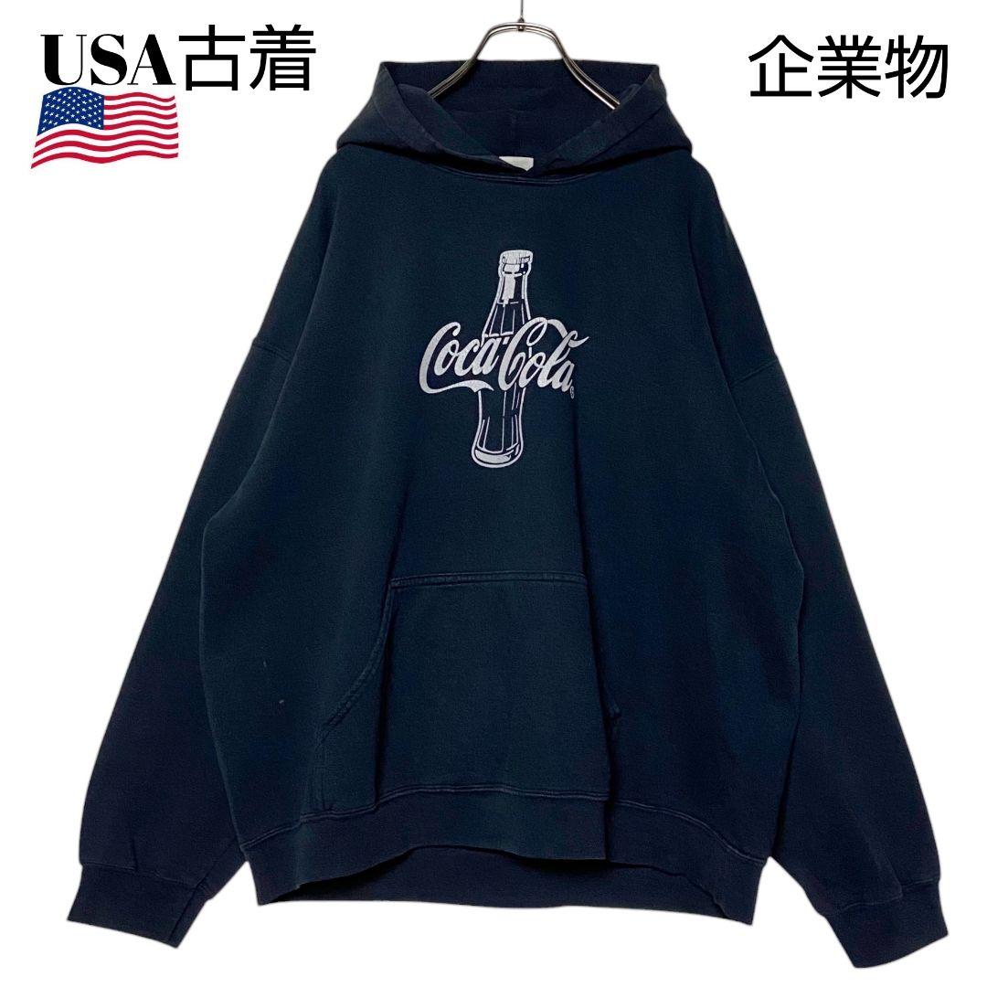 90s USA古着 企業物パーカー コカコーラ 黒 XL 短丈 スウェット