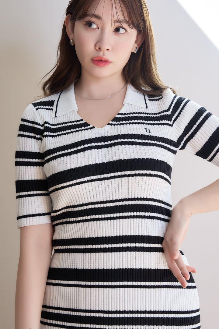 herlipto Stripe Rib Polo Dress