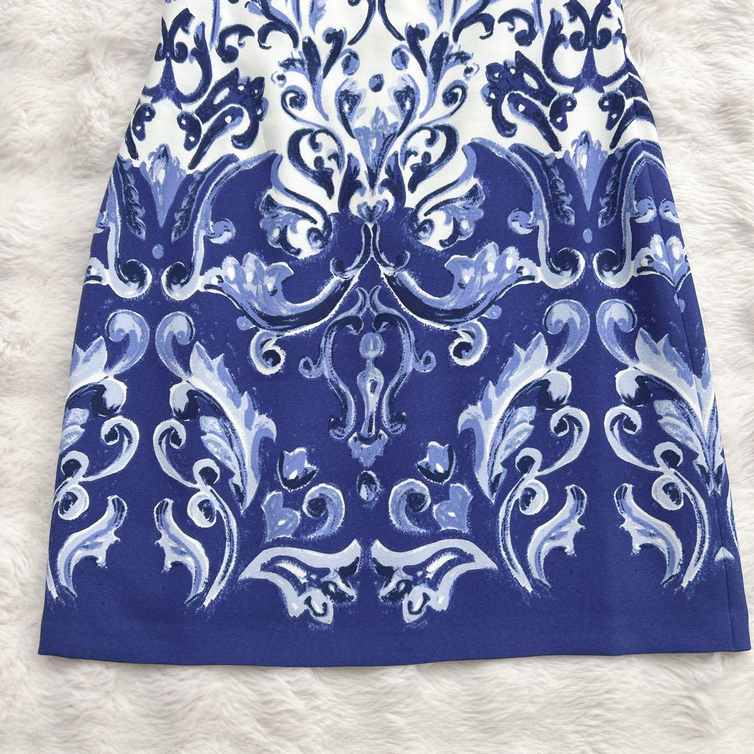 美品✨ローレンラルフローレン★ひざ丈　ワンピース　ノースリーブ　総柄　ブルー　L