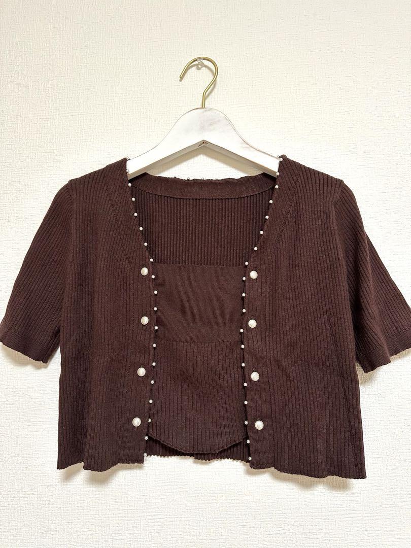 50%OFF]COCO DEAL フェイクレイヤー2WAYビジューニット|apricot