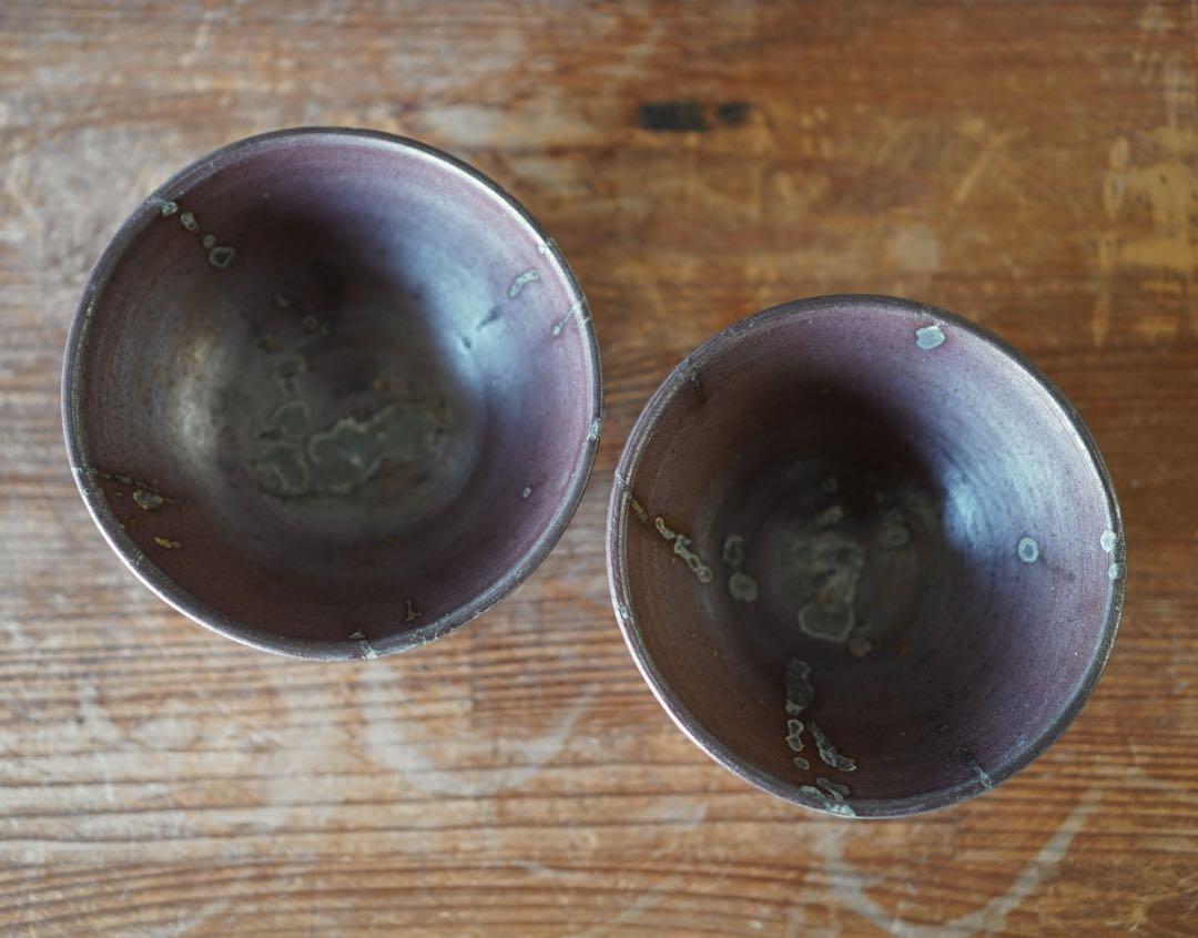 KCK591 備前焼 在銘 作家物 夫婦茶碗 二客 伝統工芸品