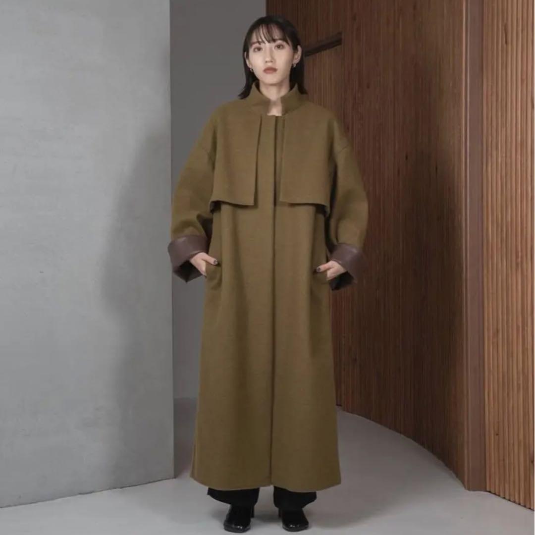 lawgy stand neck leather cuff coat