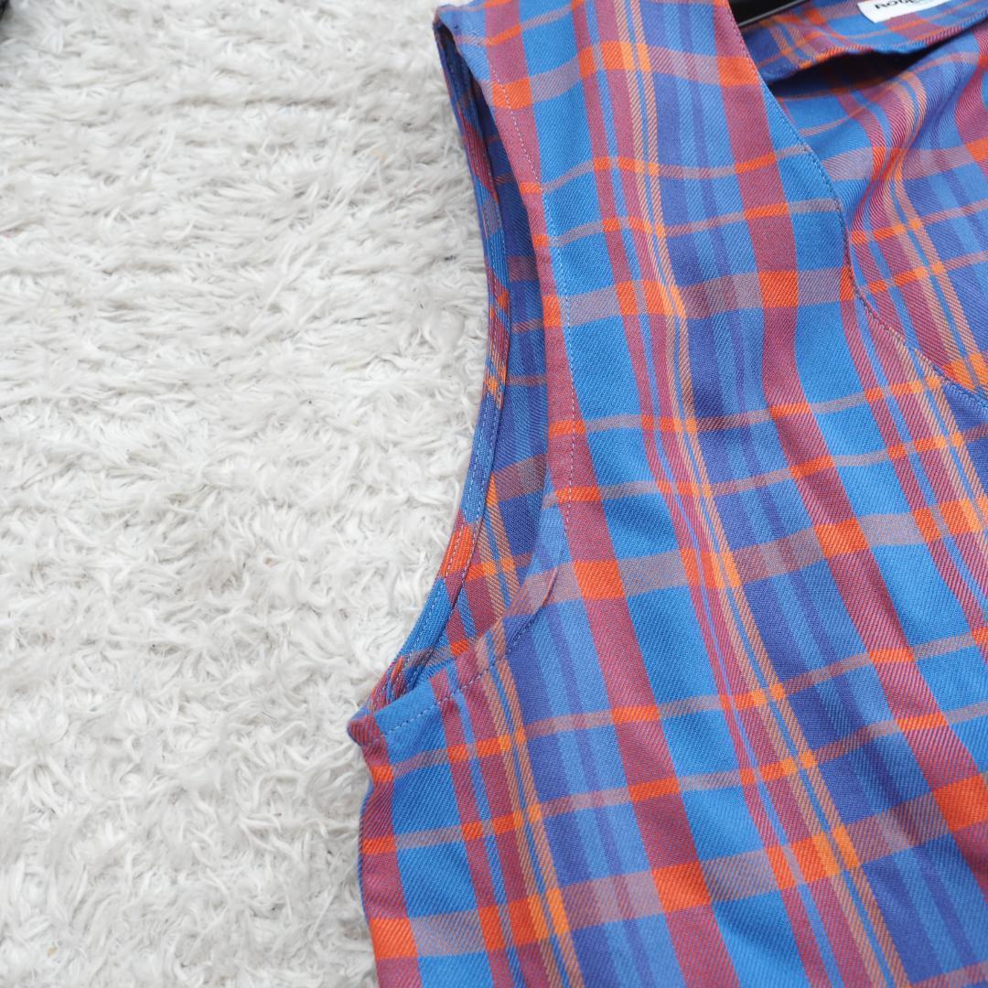 G8850*ロデオクラウンズ☆チェック柄☆ノースリーブ☆ワンピース☆青 オレンジ