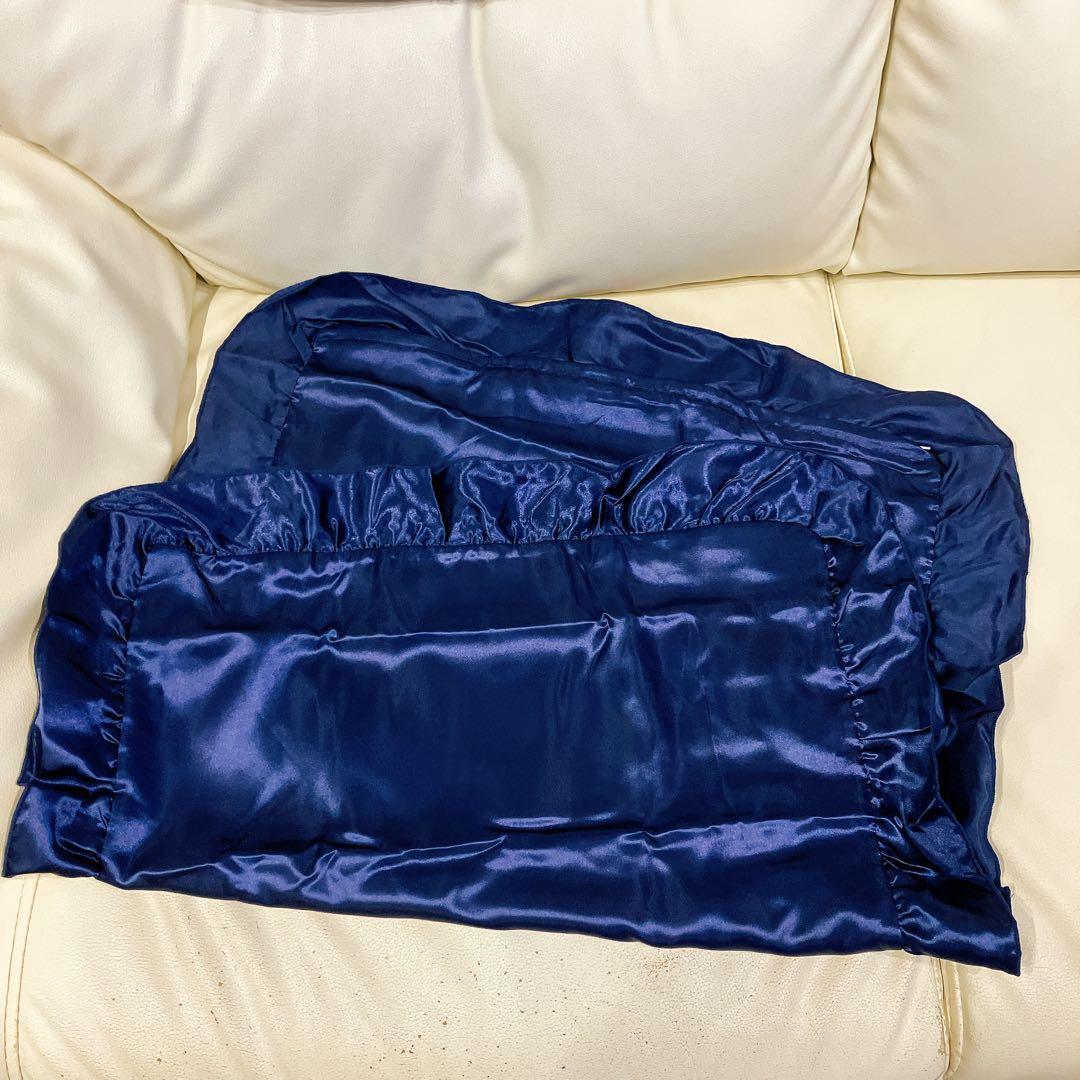 1枚❣️43×63cm ネイビー 枕カバー フリル付き　シルキータッチ　可愛い