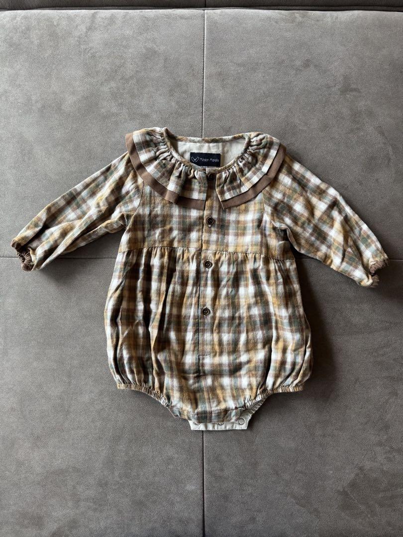 【Maison Marelle】12m チェック柄ロンパース ブラウン 長袖