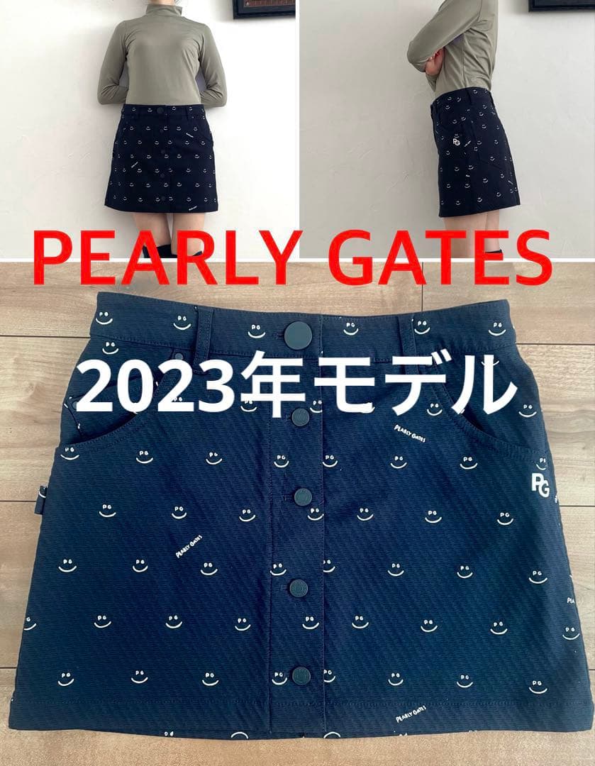 美品★2023年モデル★PEARLY GATES スマイル柄スカート★ネイビー