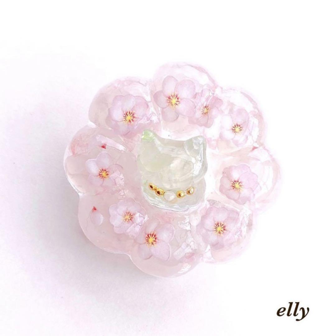【ゆきゆっきー❄様】1180.天然石　琉球ガラス　桜　おすわり猫　キーホルダー