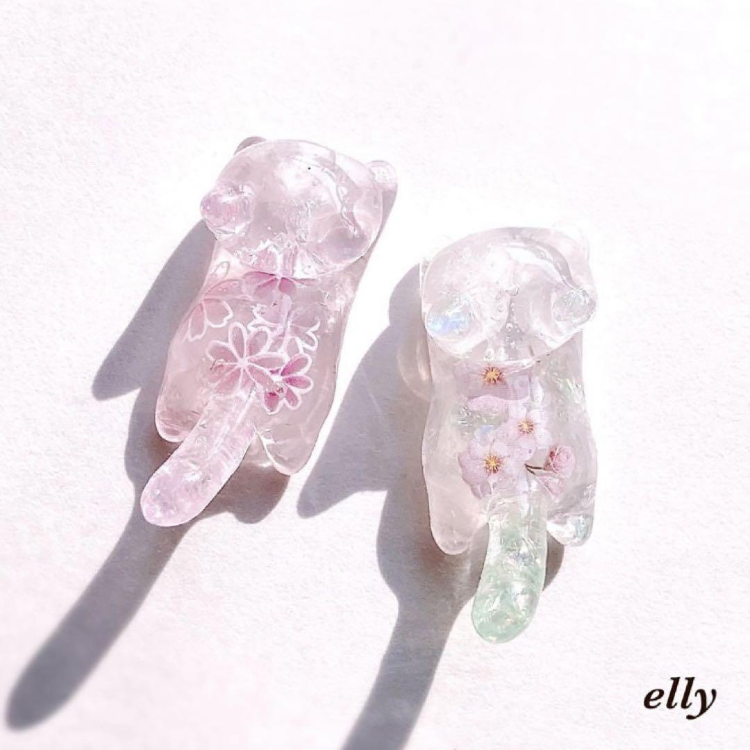 【ゆきゆっきー❄様】1180.天然石　琉球ガラス　桜　おすわり猫　キーホルダー