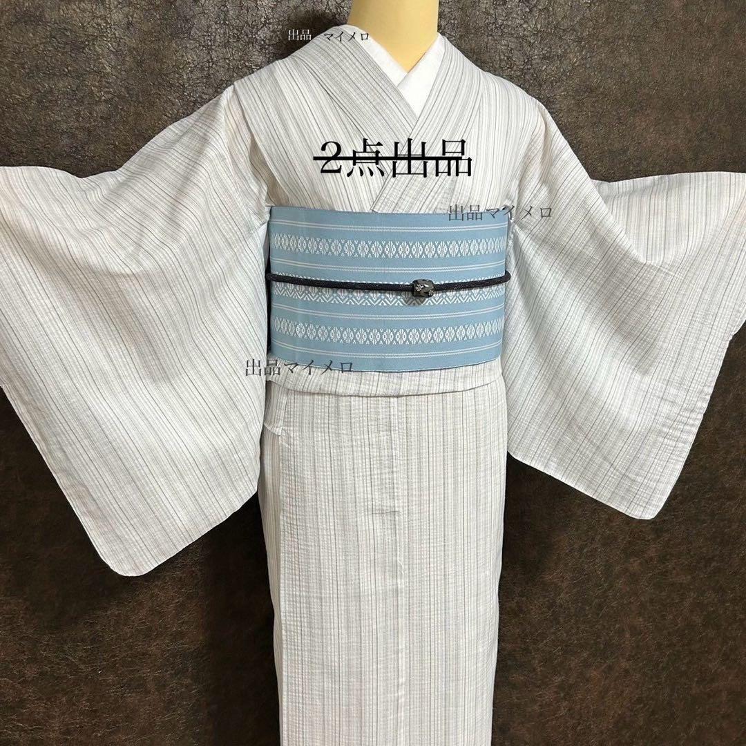 古典しじら織　浴衣　綿麻！粋な夏着物　縞柄　献上柄帯   4M   2点710⑦
