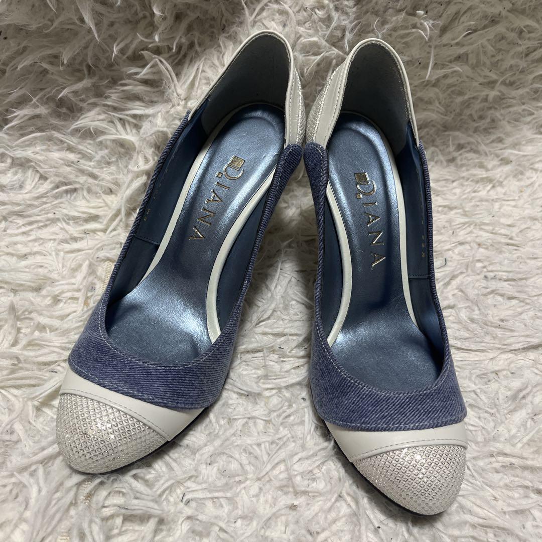 美品 DIANA ダイアナ デニムパンプス【22.5】バイカラ グリッター