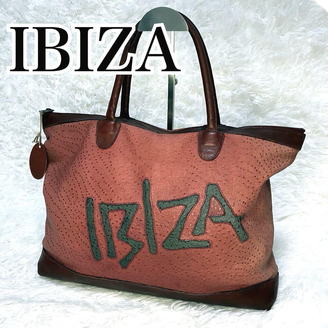 IBIZA イビサ トートバッグ ビッグロゴ ヴィンテージ風 赤