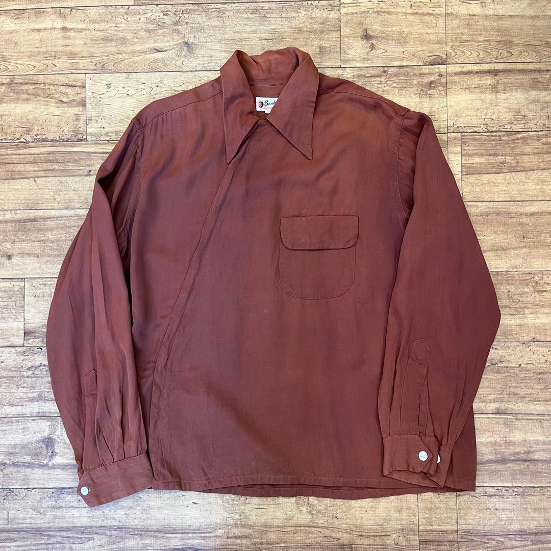 超安い品質 40's vintage コの字ジップ shirt rayon zip-up シャツ