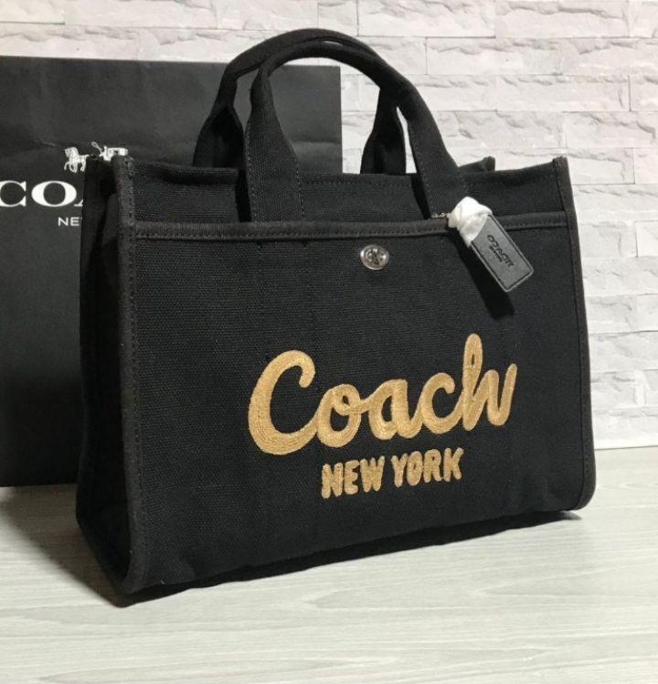 新素材新作 カーゴトート34 コーチ COACH 新品 キャンバス A4収納可 ブラック バッグ