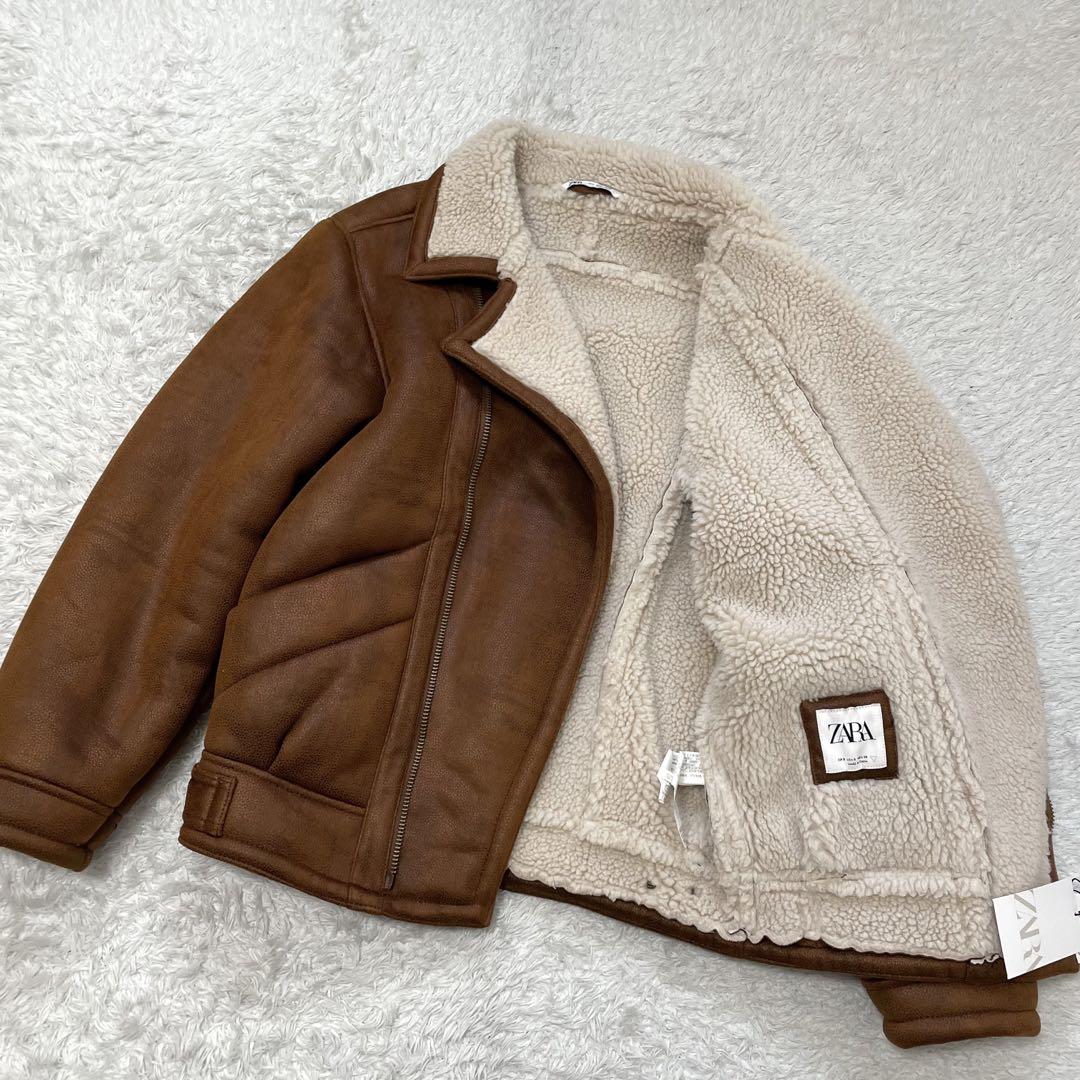 【美品】ザラ ZARA ムートンボアジャケット メンズ JPN：M ☆新品未使用☆ZARA ムートンボアジャケット フェイクレザー