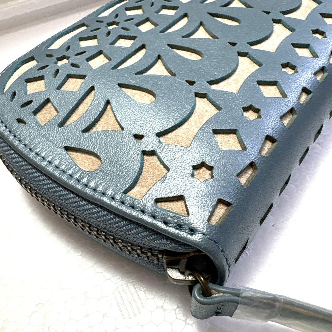 【新品】シビラ ピエッサ ラウンドジップ長財布 パールブルーグレー カットワーク
