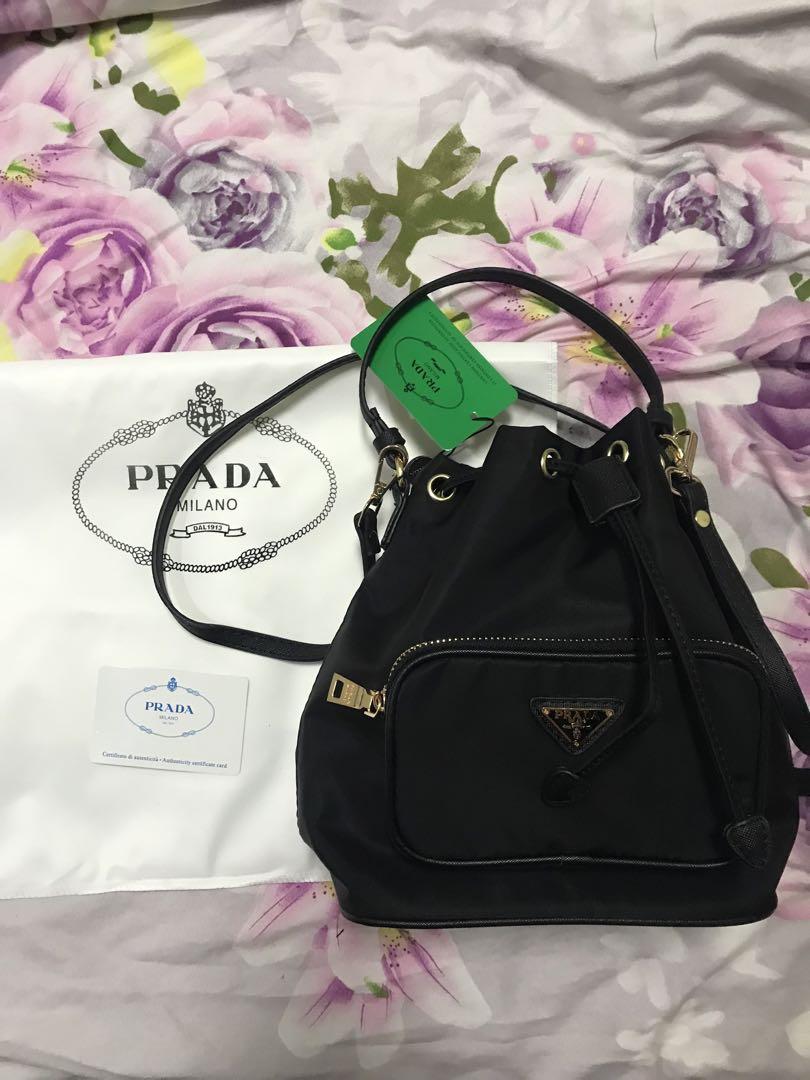 美品✨ PRADA プラダ デュエット 2way 巾着 ハンドバッグ 斜め掛け PRADA - 未使用保管品 袋付き PRADA プラダ デュエット 三角ロゴ