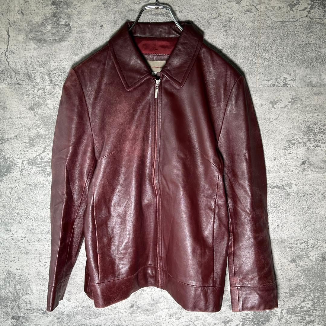 ラムレザージャケット ワインレッド ヴィンテージ 本革 羊革 フルジップ えんじM VINTAGE