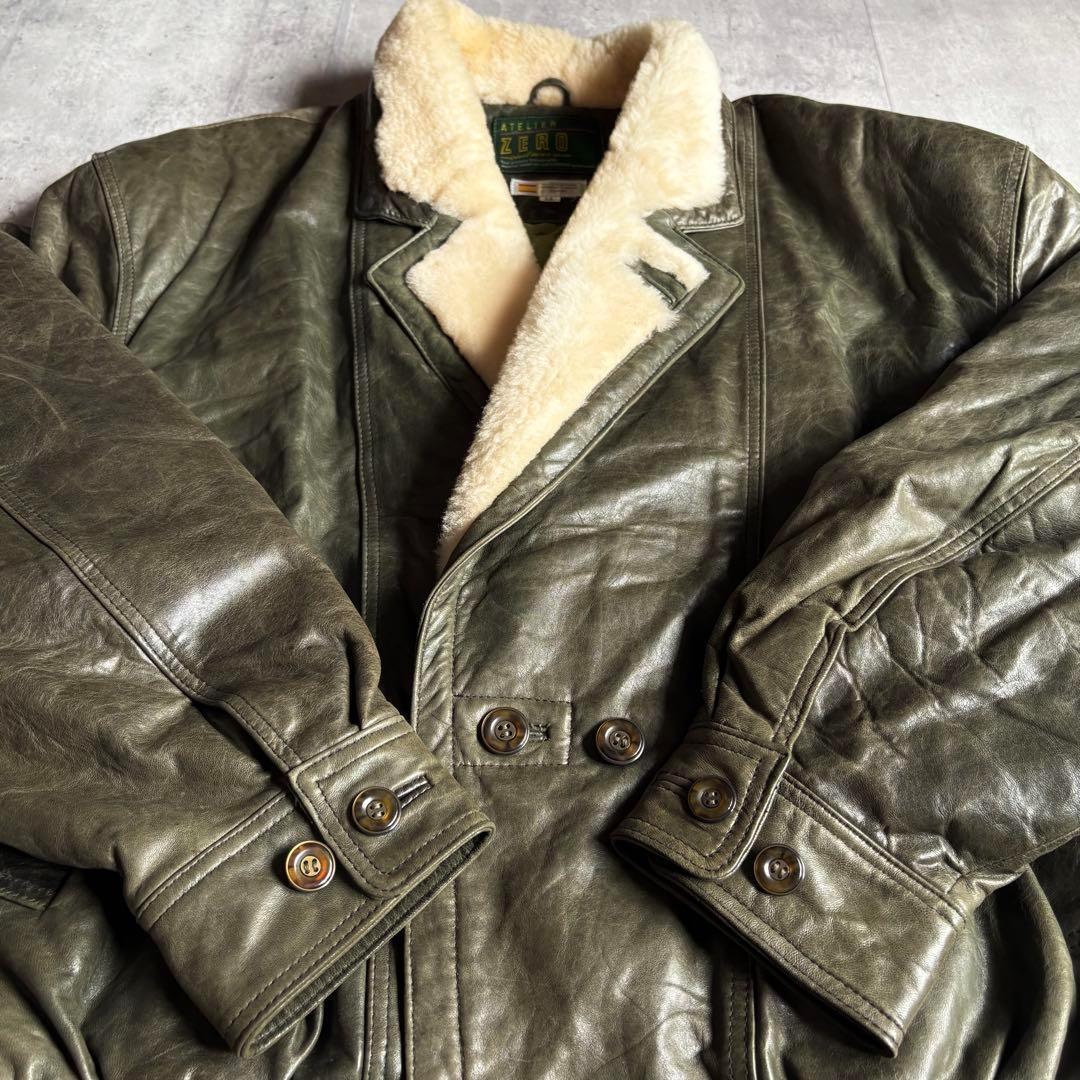 【90s vintage】レザーブルゾン　ムートン　スペイン産本革　短丈　古着