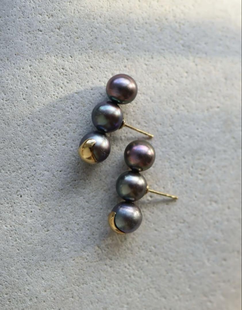【完売品】ripsalis 3line dip pearl (black)ピアス