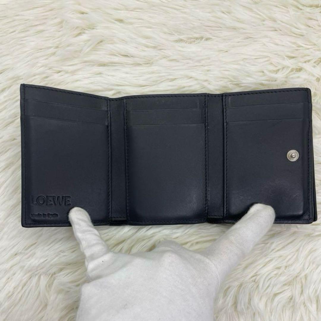 現行 美品 ロエベ 三つ折り財布 ブラック