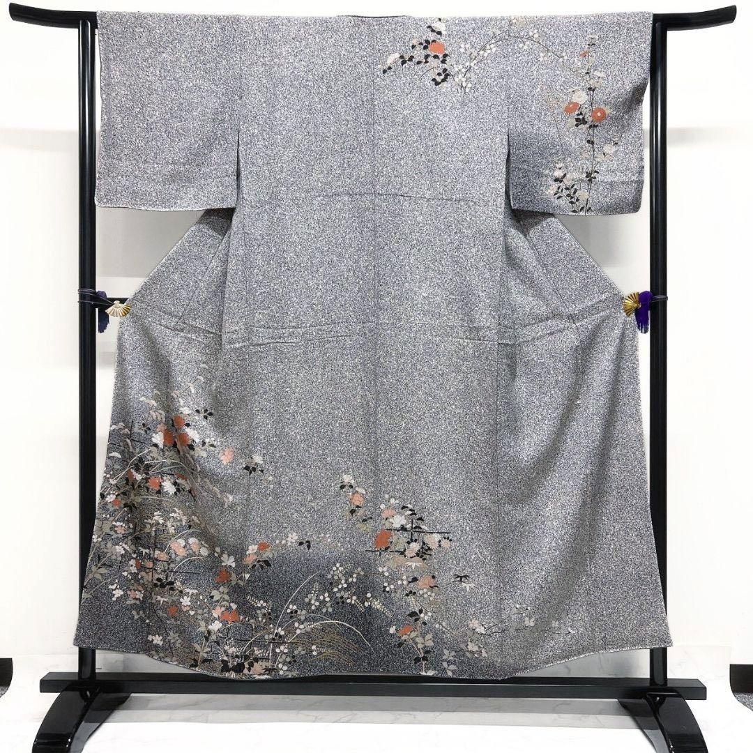 たたき染め 菊花 唐花模様 付け下げ 着物 102a p