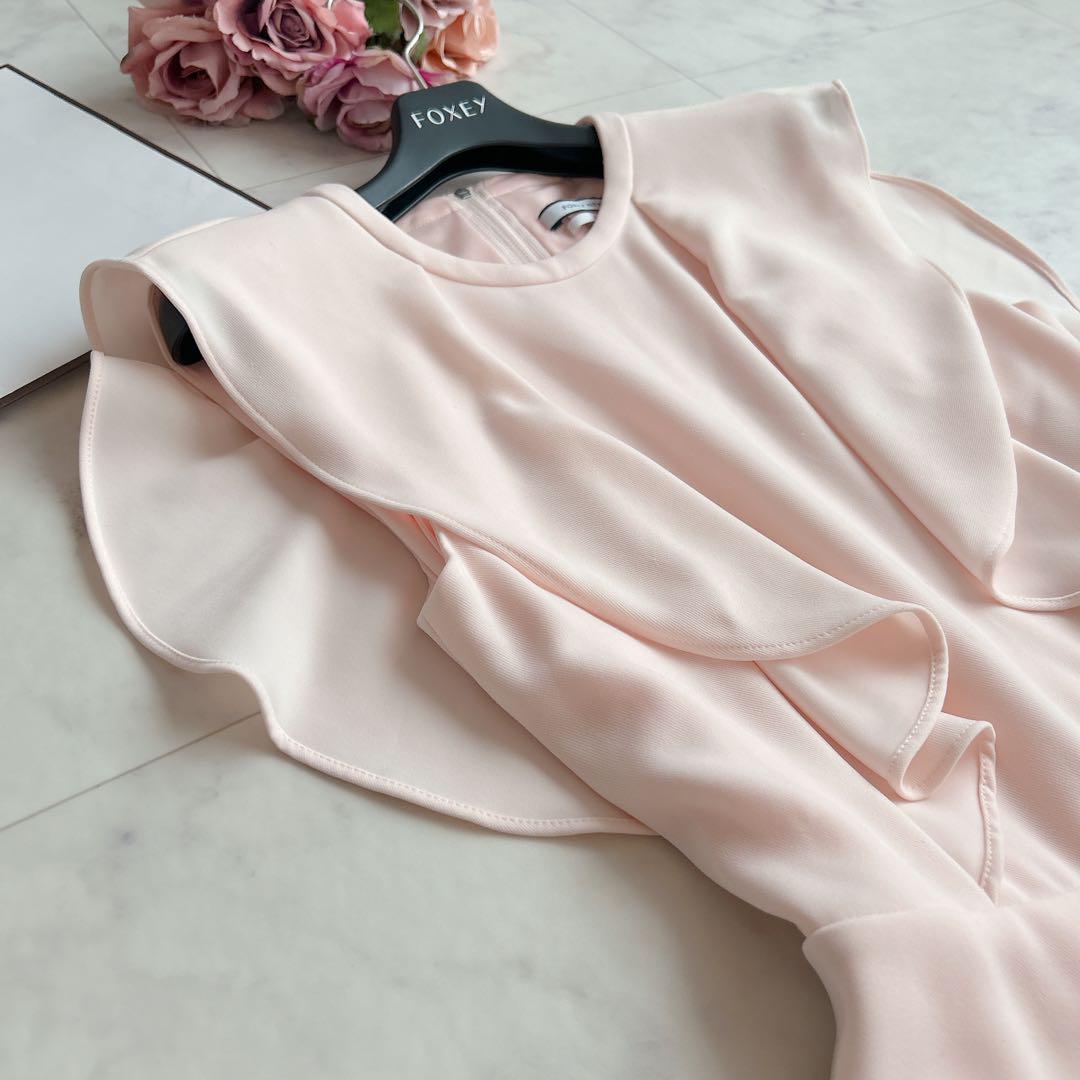 美品✨フォクシー ドレープフリルワンピース フレア ピンク 38