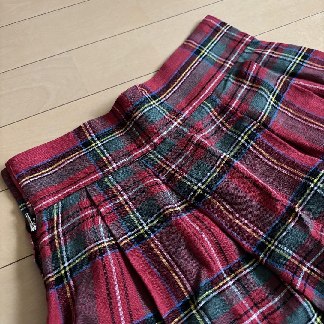 O’Neil of Dublin リネンチェックフレアスカート　サイズGB8 O'Neil of Dublin リネンチェックフレアスカート サイズGB8