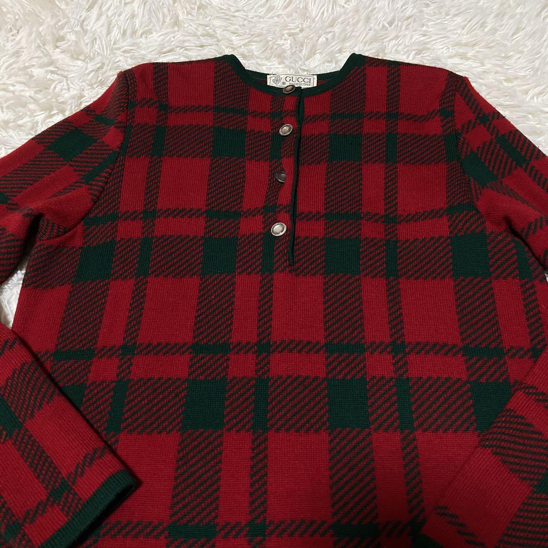 OLD GUCCI オールド グッチ ニット ワンピース チェック 赤 緑
