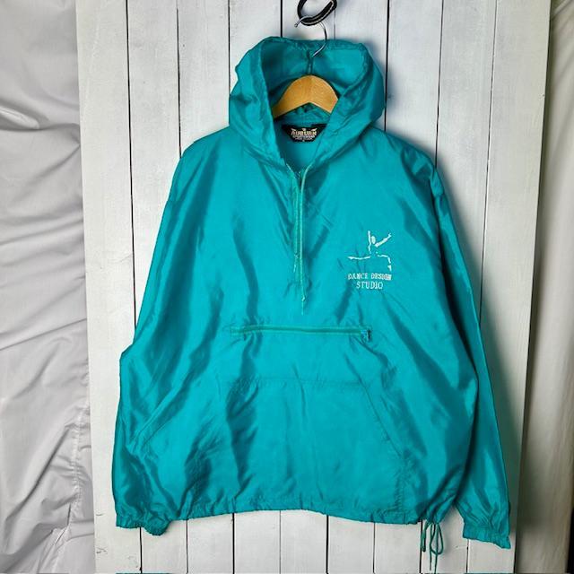 USA古着 80s AUBURN 薄手ナイロンアノラックパーカー L～XL 緑