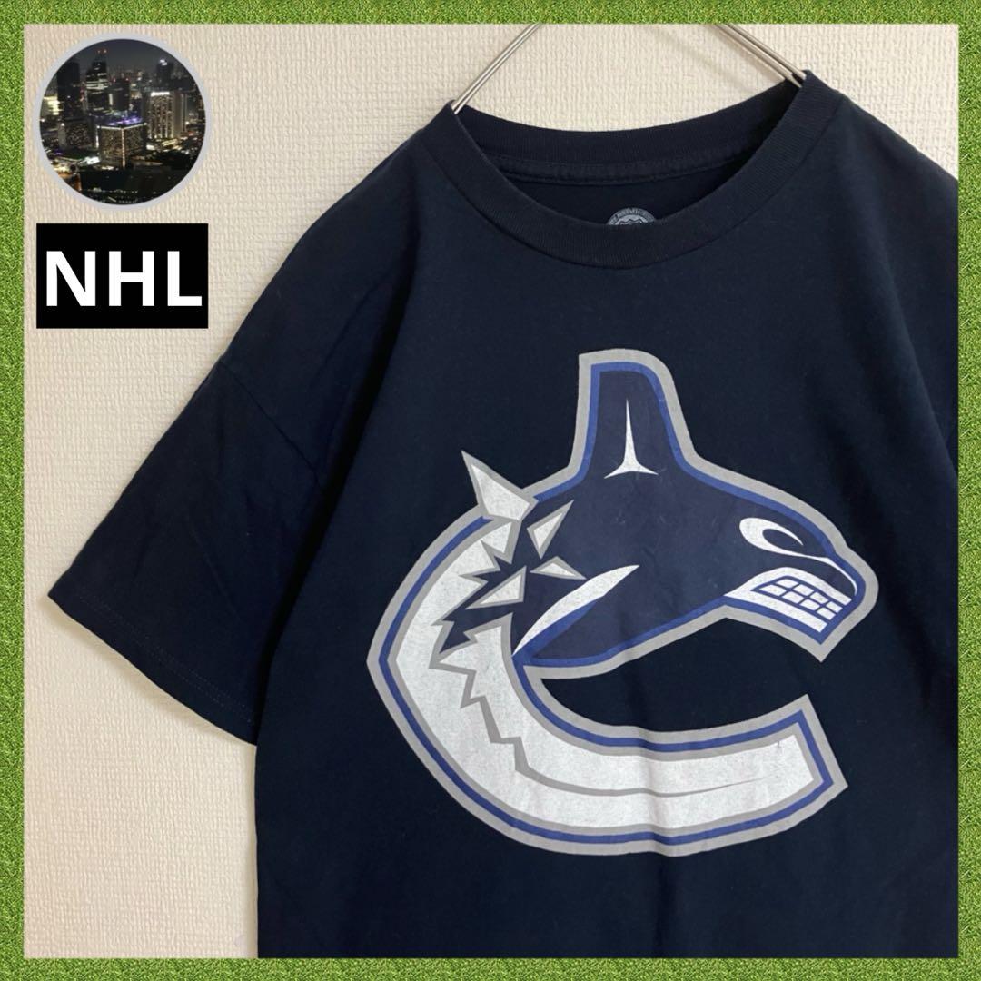 NHL バンクーバーカナックス チーム ビッグロゴ Tシャツtシャツ ネイビー