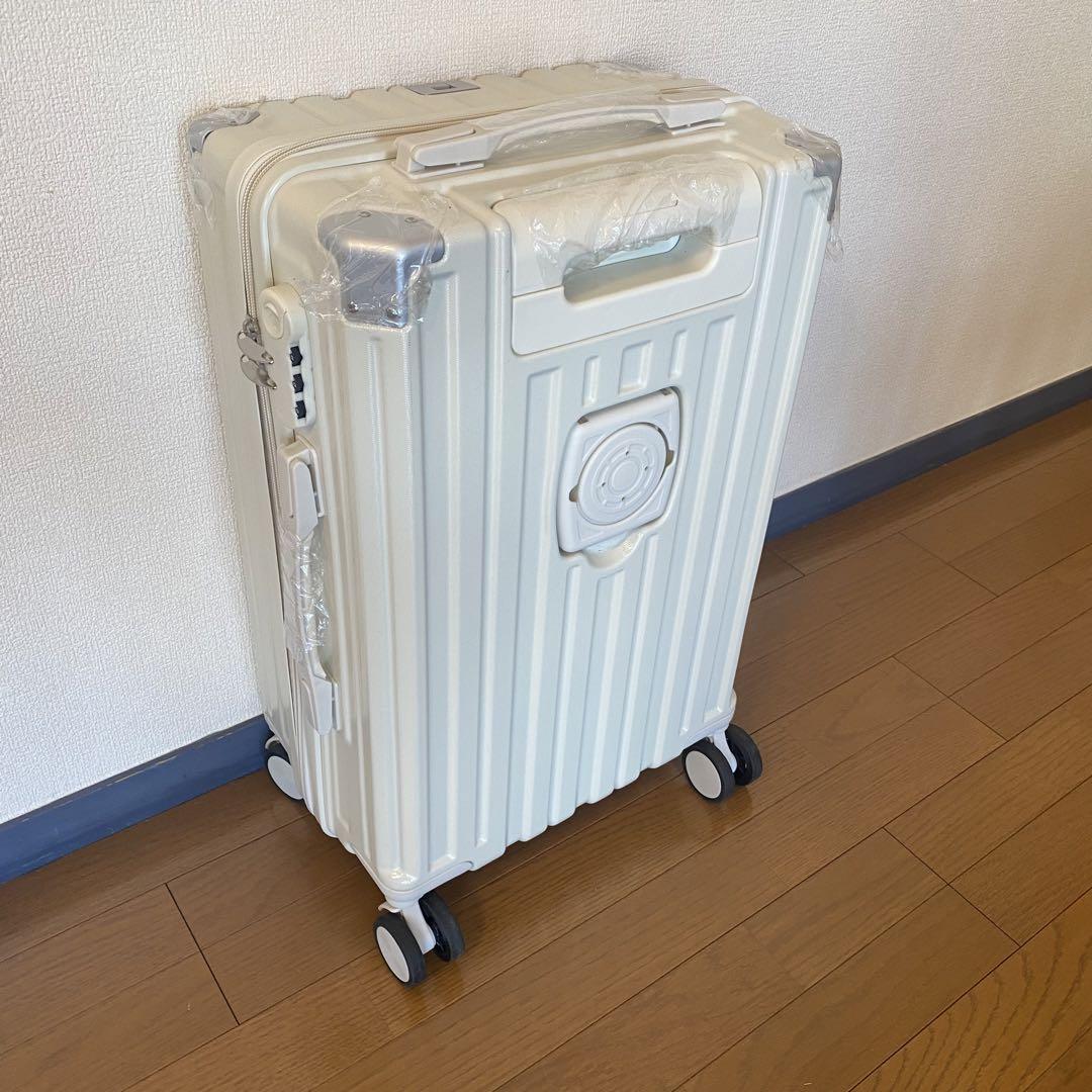 Mサイズ【47L】キャリーケース USBポート ドリンクホルダー ホワイト