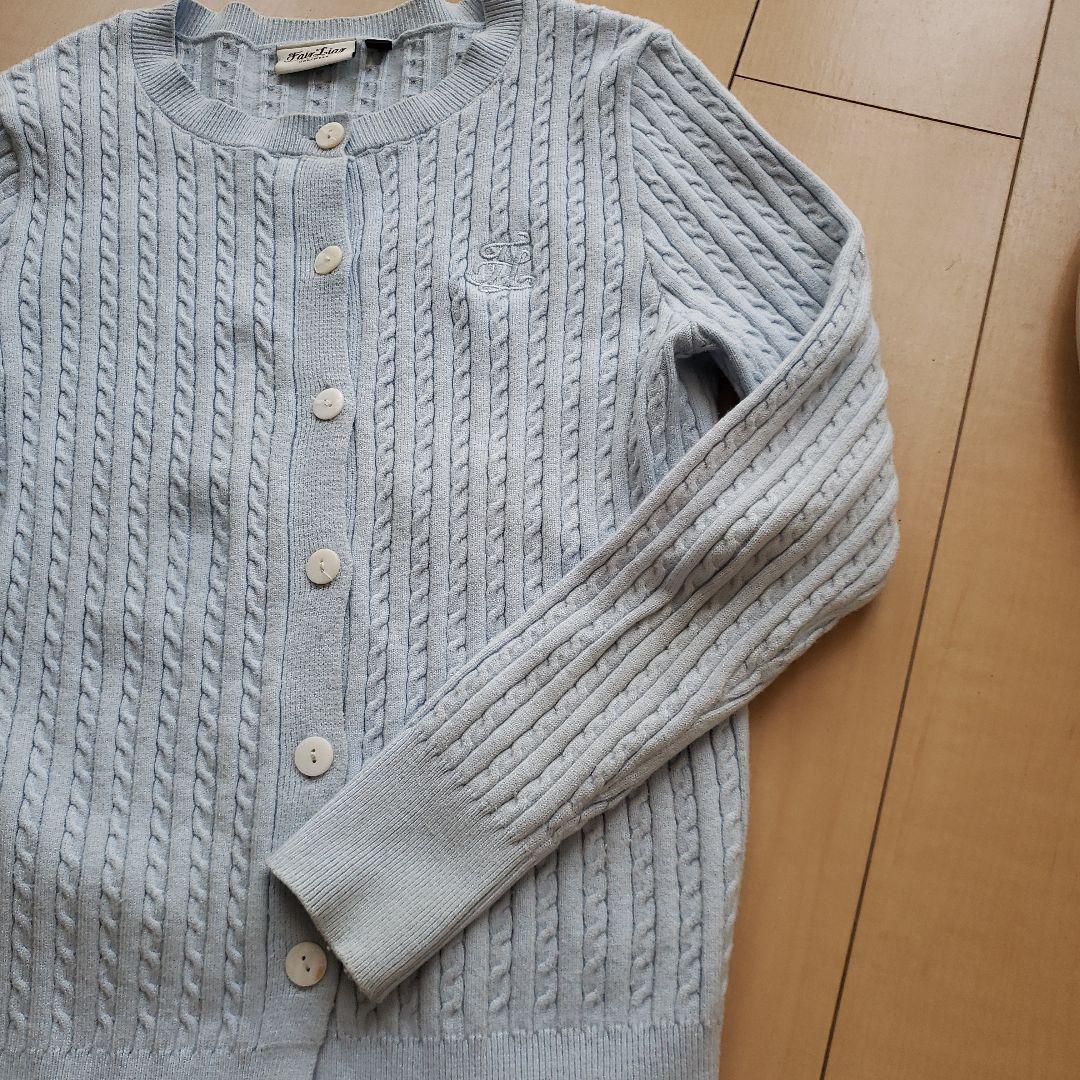 フェアライアー水色リブ編みカーディガン Mサイズ