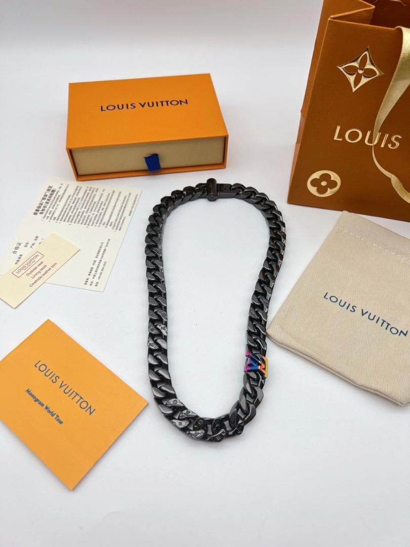 ブラックレザー チェーンネックレス 50CM