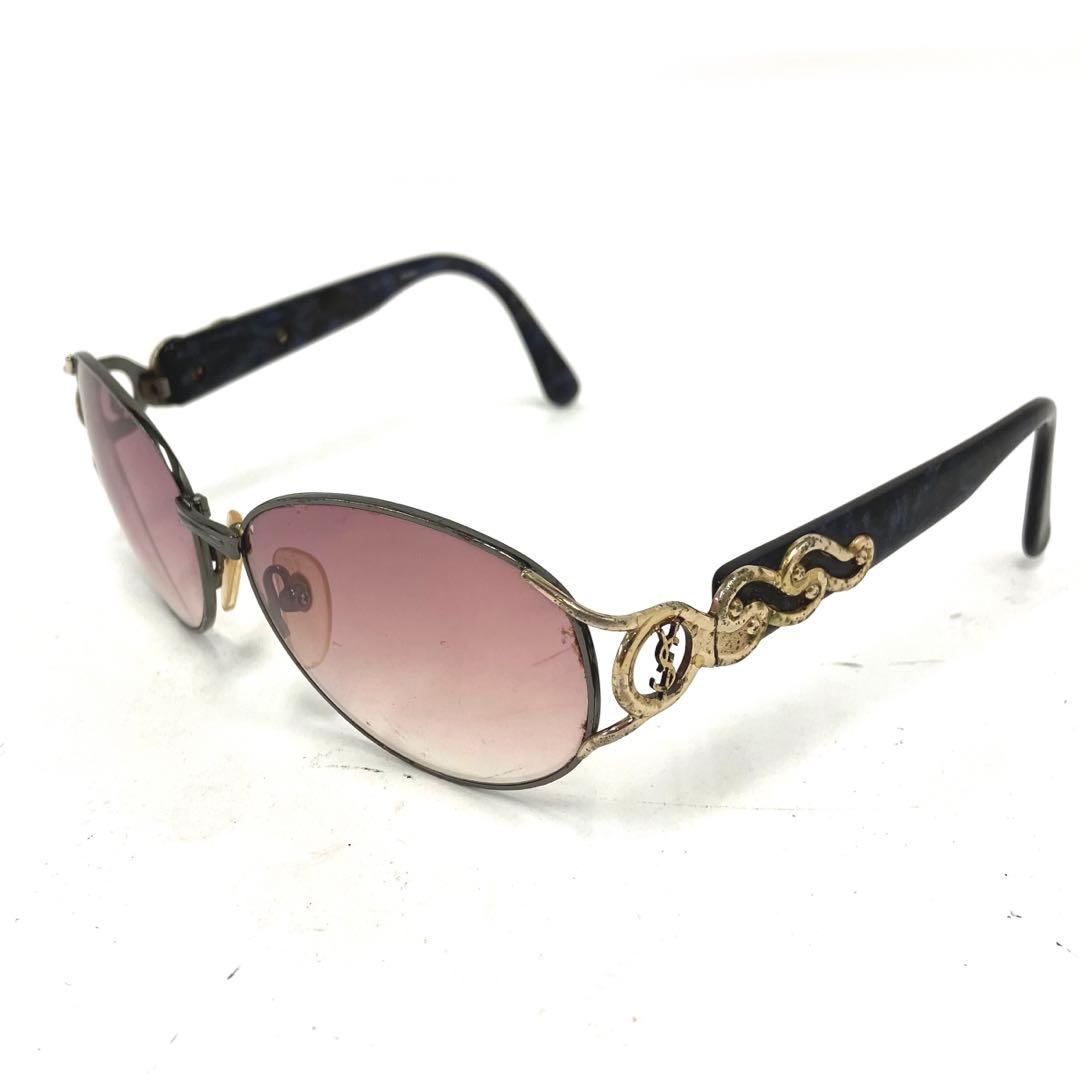 ヴィンテージ☆イヴ・サンローラン☆メガネフレーム☆サイドロゴ☆ラメ☆テンプル☆紺