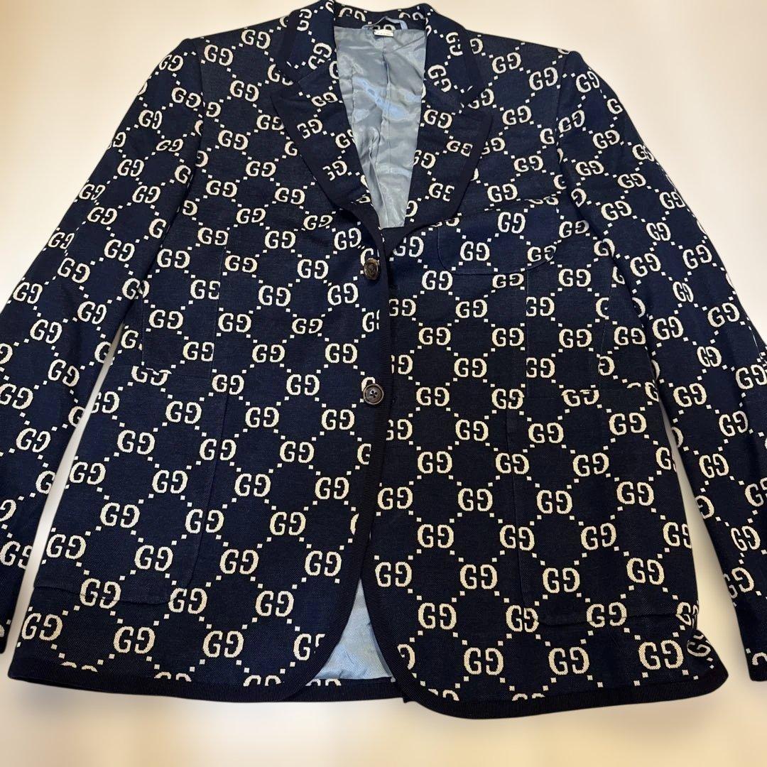 GUCCI GGパターン テーラードジャケット ネイビーL GUCCI