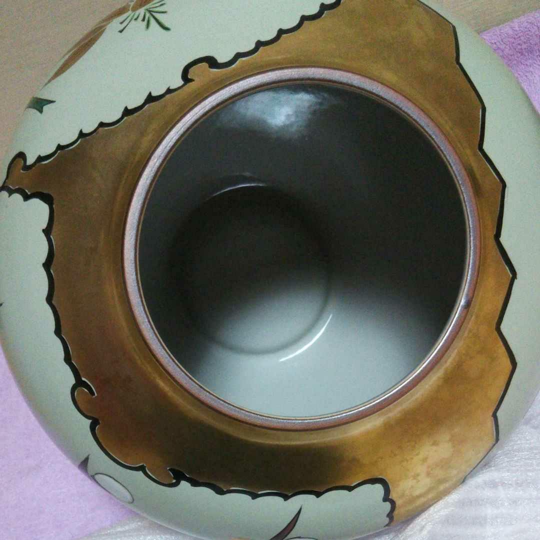 【未使用】九谷焼 花瓶 花器 松竹梅 長 玉竜 作陶暦付 木箱入り 花びん 壺