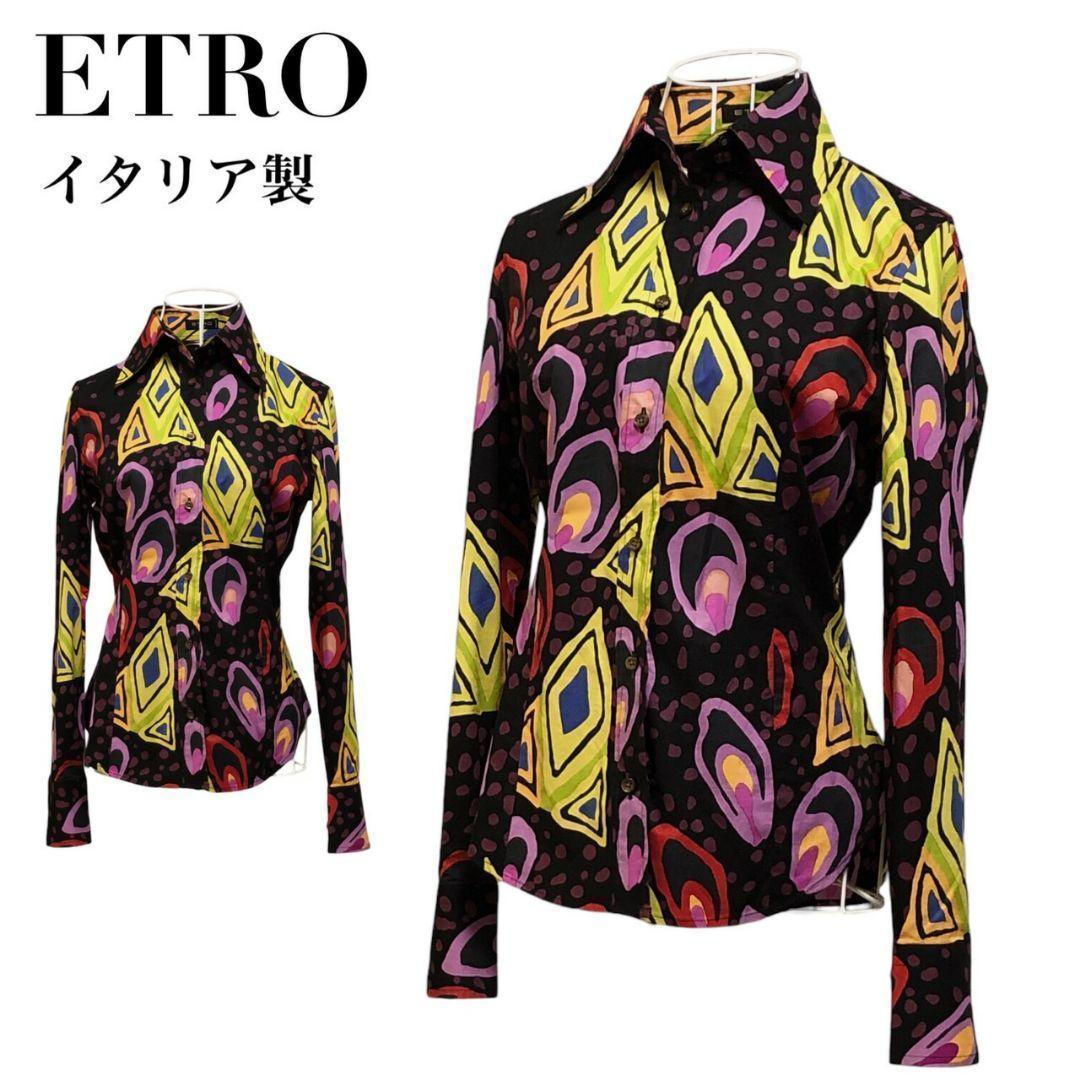 【美品】ETRO エトロ イタリア製 長袖シャツ ブラウス 総柄 黒 40