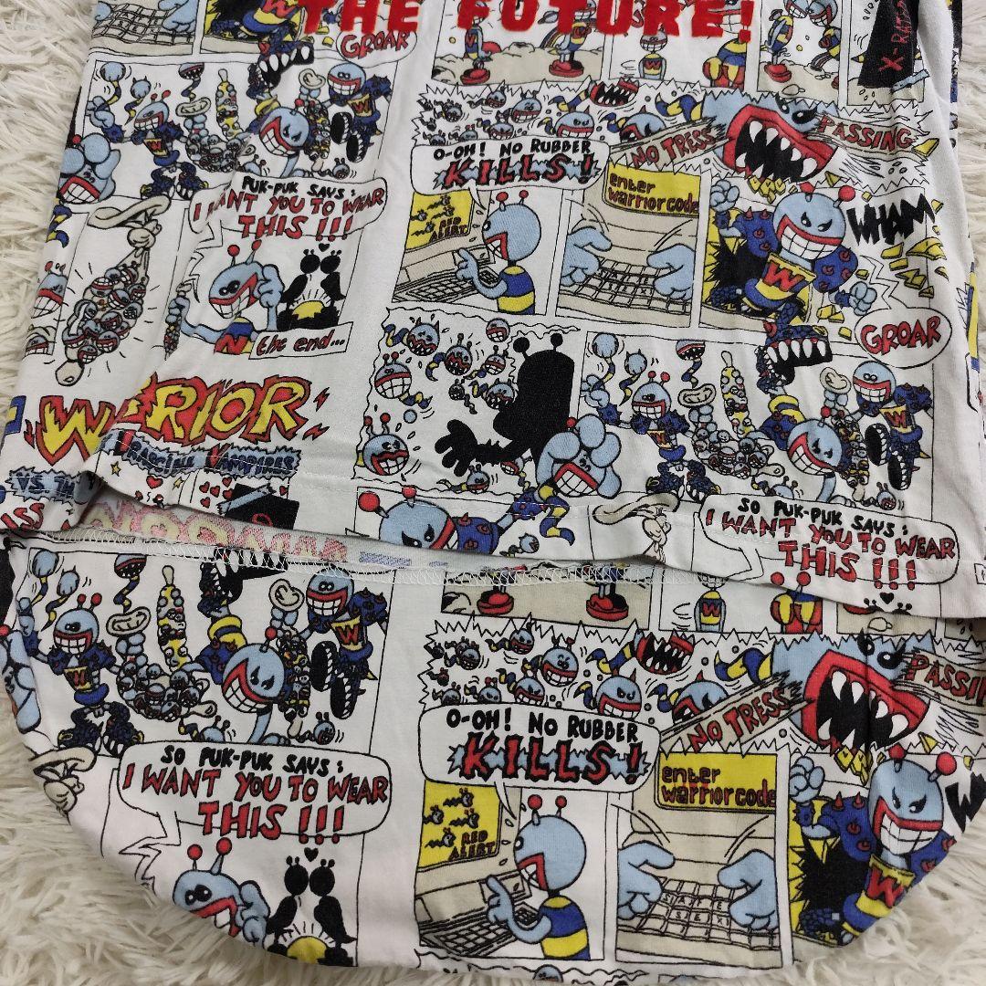 W<　パクパク　リンガーTシャツ　総柄　アメコミ風　　90s