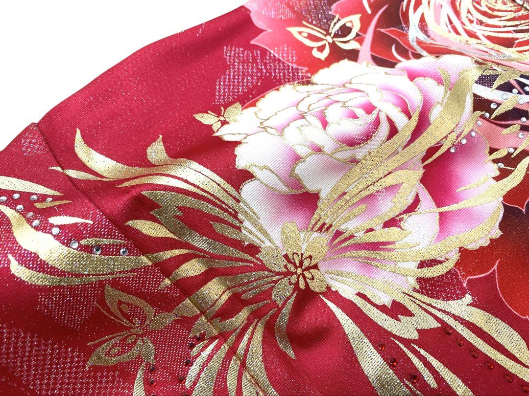 正規店仕入れの K0807 美品 正絹 振袖 レンタル店放出品 ガード加工 薔薇 赤 11 着物・浴衣
